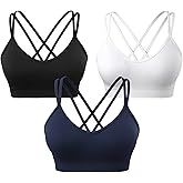 VEQKING Women's Cross Back Sports Bra Padded Strappy Medium Support Yoga Bra for Workout Fitness 3 Pack
