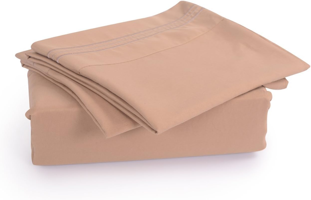 Honeymoon Embroidered Hem 6-Piece Deep Pockets Bedding Sheet Set, Queen, Gold