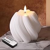 Girimax White Swirl Flameless Candles with Remote, Aesthetic Twirl LED Pillar Candle Housewarming Gift Home Shelf Decor 1 Pac