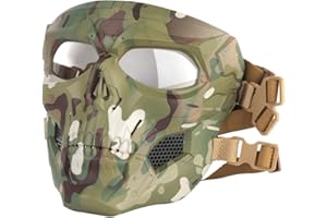 AOUTACC Airsoft Mask Skeleton Mask with Goggles, Full Face Protective Adjustable Tactical Mask for Halloween Party Paintball Game Cosplay Outdoor Activities(Camo Green)