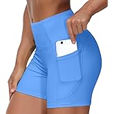 THE GYM PEOPLE High Waist Yoga Shorts for Women's Tummy Control Fitness Athletic Workout Running Shorts with Deep Pockets