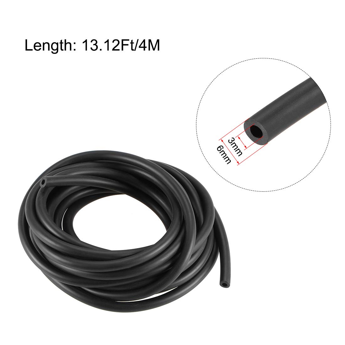 sourcing map Lubricating Oil Hose, 3mm(1/8") ID x 6mm(15/64") OD 13.12Ft/4M Rubber Water Hose Pipe Tubing Black - Image 3