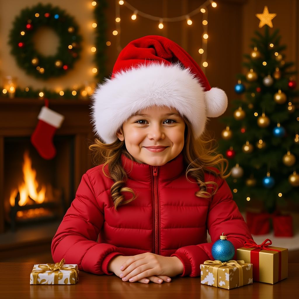 Haomaomao Christmas Hats, Santa Hat for Kids/Baby Unisex Warm Comfort Red Velvet Holiday Xmas Hat for New Year Festive Party