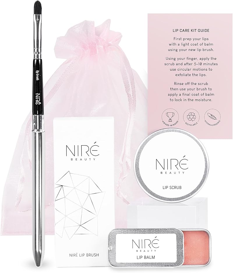 Niré Beauty Strawberry Lip Scrub Balm Set with Brush & Gift Bag