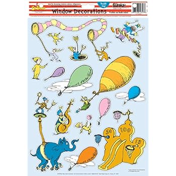 Eureka Back to School Dr. Seuss 'Oh The Places You'll Go!' Vinyl Window Clings and Classroom Decorations, 15pc, 12'' W x 17'' H