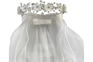 SWEA PEA & LILLI Girls White Satin Flower Sparkle Rhinestones Headpiece 24" Communion Veil