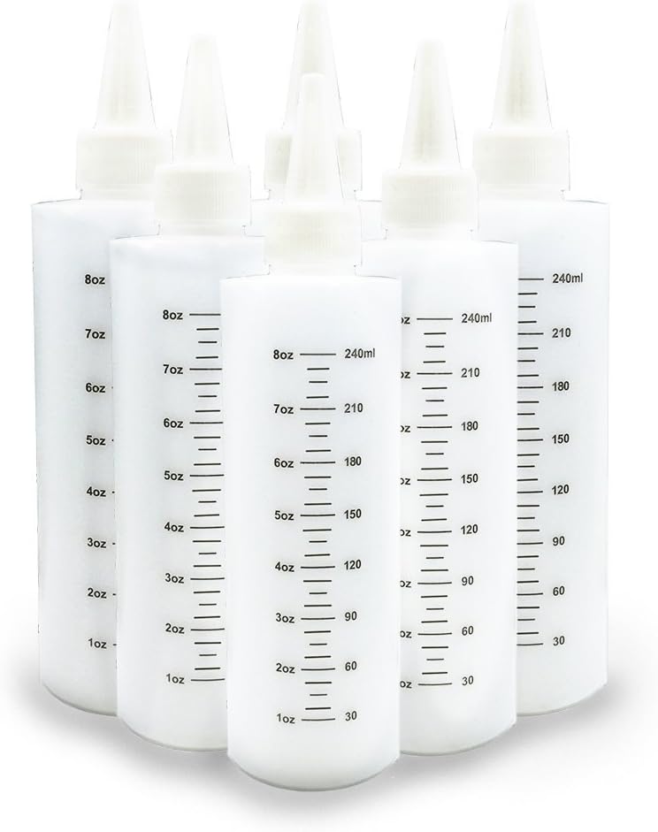 8oz Plastic Squeeze Bottle 6pack with Measurement – Ideal for Condiments, Oil, Icing,Liquids and Crafts (6)