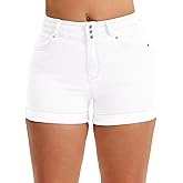 Pnadty Women's Summer High Waisted Stretch Denim Shorts Casual Folded Hem Jean Shorts