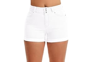 Pnadty Women's Summer High Waisted Stretch Denim Shorts Casual Folded Hem Jean Shorts