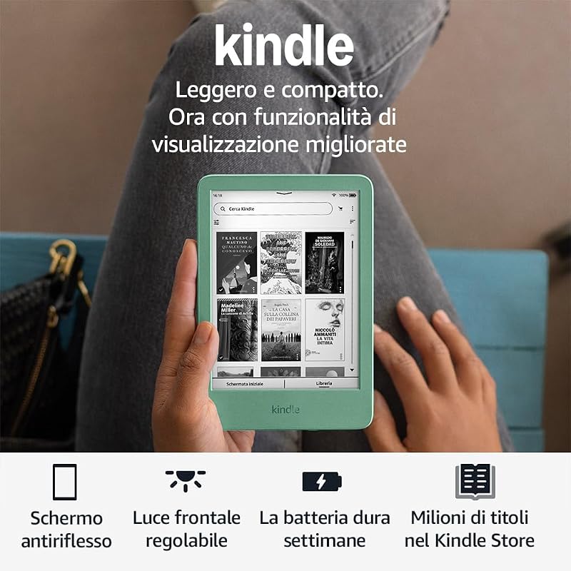 Kindle 16 GB (modello 2024), leggero e compatto, con cambi di pagina rapidi e contrasto elevato - Senza pubblicità - Verde Matcha