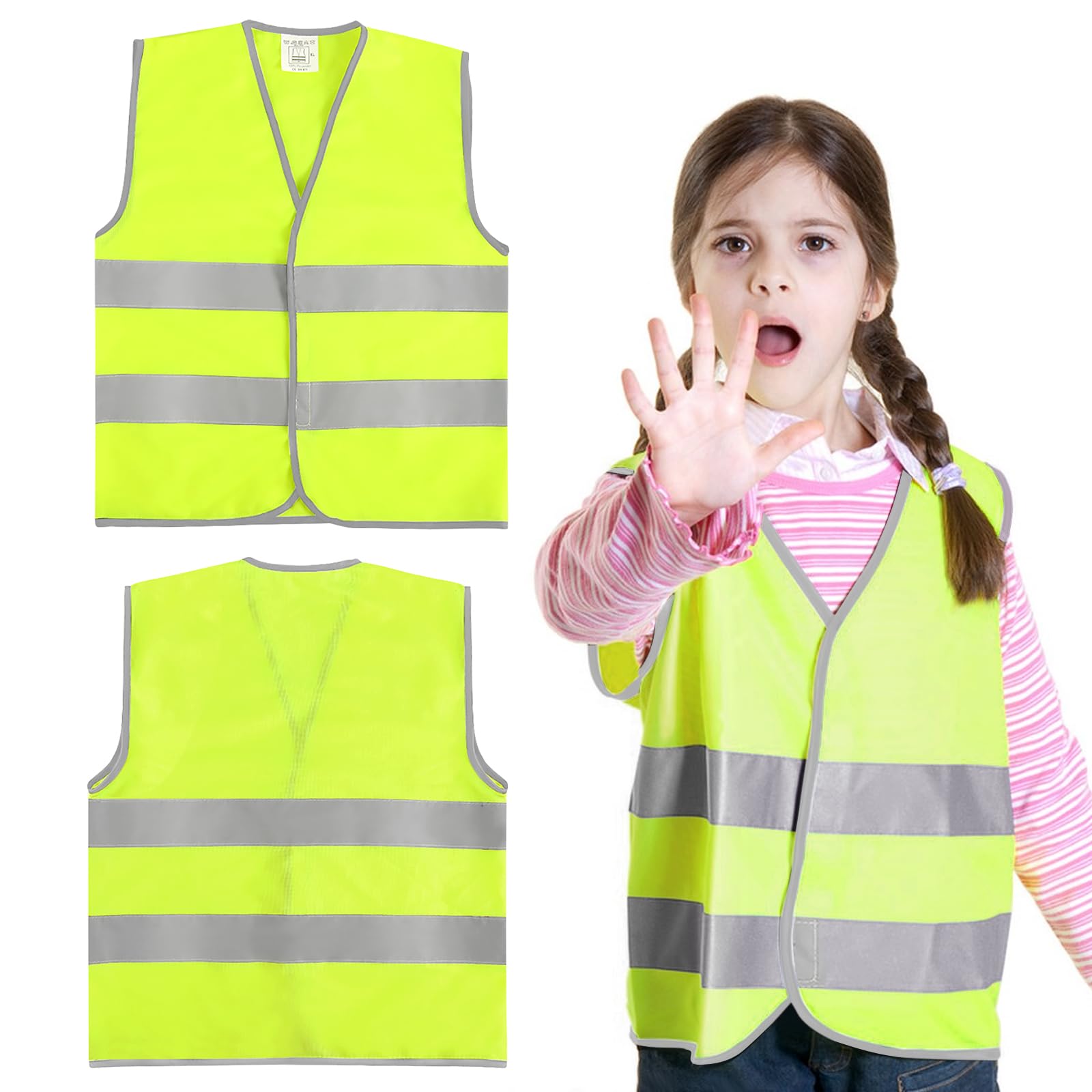 KIPTVO 2PCS Hi Vis Vests for Kids, Kids High Visibility Reflective Vest, High Vis Vests, Strip for Outdoor Running Bicycle Reflective Vest Jacket with Strips for Outdoor(S)