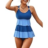 XUNYU Women Tankini Swimsuits Tummy Control Bathing Suit Two Piece High Waisted Bottoms Ruffed Tops Full Coverage Swim Suits