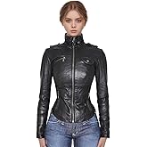 TOMETO STAR Women's Goth Leather Mock Neck Jacket - Techwear Long Sleeves Zippered Rave Streetwear Going Out