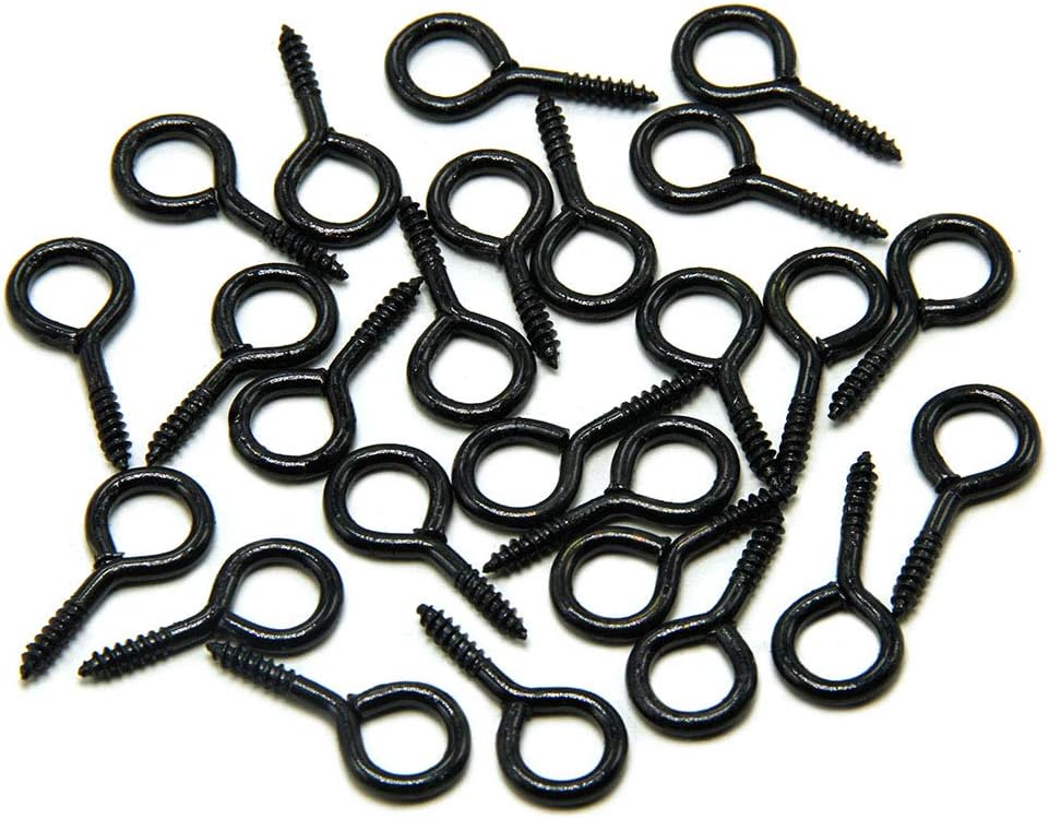 ECKJ Small Screw Eye Hooks Metal Eye Hook 80 Pieces Black Zinc Plated Metal Cup Hooks Eye Shape Screw Hooks Self Tapping Screws Hooks Ring 0.95 Inch