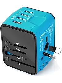 Universal Travel Adapter, Castries All-in-one Worldwide Universal Travel Socket 4 USB International Power Adapter Converters AC Plug for US EU UK AU & Asia Countries Covers 150+Countries (Blue)