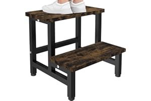 Tigerden Wooden 2 Step Stool for Toddlers Kids and Adults, Heavy Duty Stepping Stools with 500 LB Load Capacity, Foot Step Stool for Bed, Living Room, Bathroom, Kitchen - Rustic Brown & Black