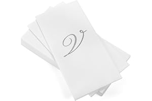 AH AMERICAN HOMESTEAD Disposable Hand Towels for Bathroom 50 Count - Guest Bathroom Essentials -Bathroom Paper Towels - Monogrammed Disposable Napkins - Wedding Napkins in Paper Towel Tray (Silver, V)