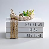 Dazingart Eid Mubarak Wooden Book Stack, May Allah Bless This Home, Farmhouse Islamic Home Decor, Ramadan Kareem Tiered Tray Decoration Islamic Festival Decor for Table