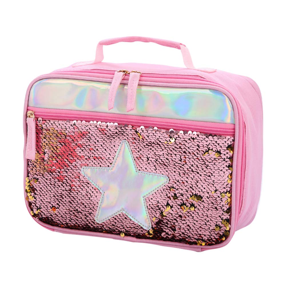 TENDYCOCO Mermaid Lunch Box - Insulated, Glitter, Pink, Kids, 5.3L, 1 Compartment