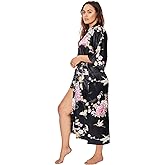 KIM+ONO Plus Size Luxury Kimono Robe for Women | Long Satin Floral Robe | Original Design | Removable Waist Tie Closure