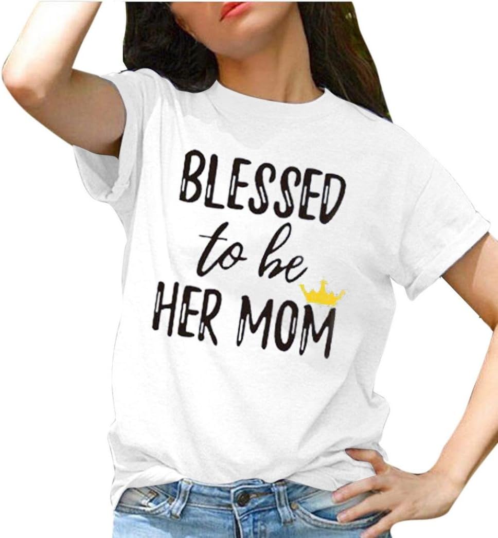ANBOO Mommy and Me Kids Matching T Shirt Short Sleeve Blessed to Be Her Mom/Daughter Print Family Outfits