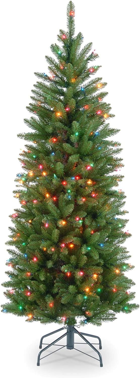 Trees - National Tree Company Artificial Pre-Lit Slim Christmas Tree, Green, Kingswood Fir, Multicolor Lights, Includes Stand, 4.5 Feet