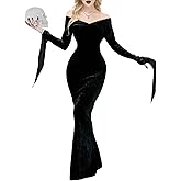 LVCBL Halloween Dress for Women Velvet Long Sleeve Dresses Black Vampire Gothic Costumes
