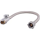 SharkBite Max 16 In. Stainless Steel Braided Toilet Connector with Straight Stop Valve, 1/2 Inch PTC x 7/8 Inch Ballcock, PEX