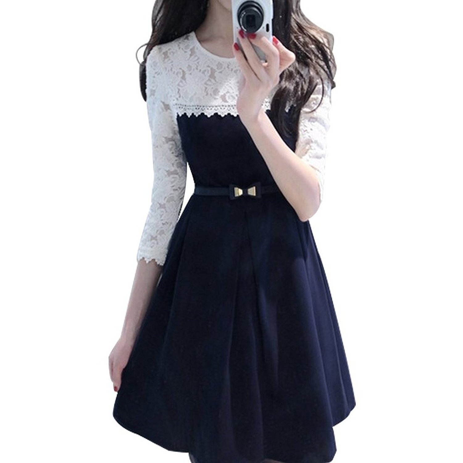 saryu women's crepe round sleeves dress