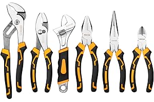 DEKOPRO 6PCS Pliers Set, Plier Set with 10" Groove Joint, 8" Long Nose, 8" Slip Joint, 8" Linesman Plier, 8" Adjustable Wrenc