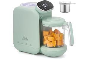 Chefhandy Baby Food Maker with Stainless Steel Steam Basket, One Step 5-in-1 Baby Food Processor Steamer Blender & Steam Cleaning, Auto Cooking, Puree & Baby Warmer with 6 Food Pouches, BPA-Free,Green