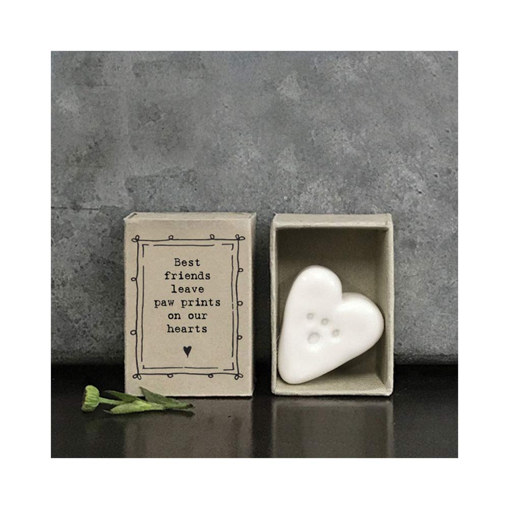 East Of India MINI Matchbox Paw Print Heart Porcelain Gift Best Friends leave paw prints on our hearts | Animal Lovers Gift | Pet Loss | Letterbox Gift