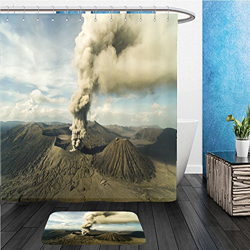 Beshowereb Bath Suit: ShowerCurtian & Doormat Bromo Eruption 2015 Aerial views_502254188