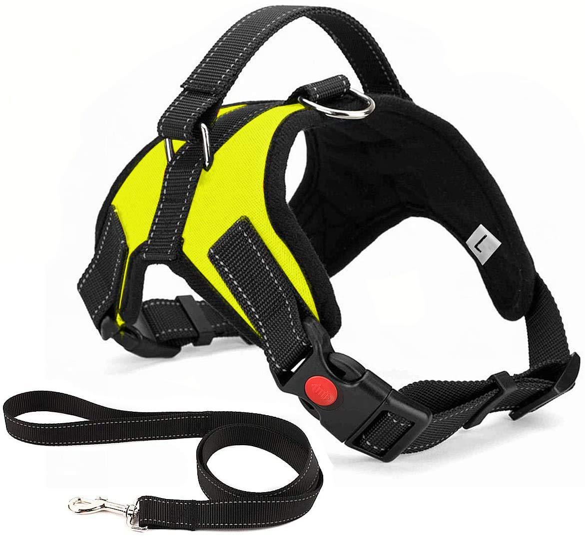 Musonic No Pull Dog Harness Breathable Adjustable Comfort Free Leash Included for Small Medium Large Dog Best for Training Walking M Yellow