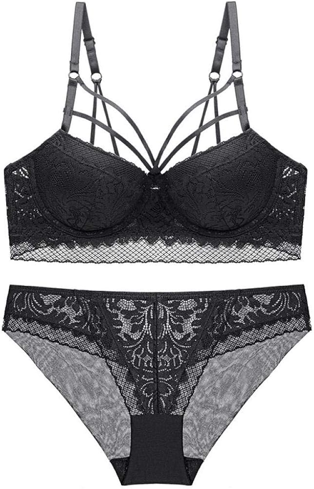 Dafang Bra Deep V Sexy Ladies Bra, French Lace Comfortable Bra, MultiStrap Underwear SetBlack