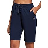 baleaf Women's Cotton Bermuda Long Shorts 10" Knee Length Loose Drawstring Waist Sweat Shorts with Pockets Casual Summer