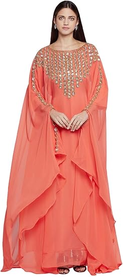 coral maxi dress with sleeves