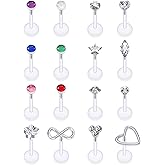 SCERRING 16g Lip Rings Clear Acrylic Flexible Labret Monroe Lip Rings Nail Tragus Helix Earrings Studs Ring Medusa Piercing Jewelry Retainer 8mm 16PCS