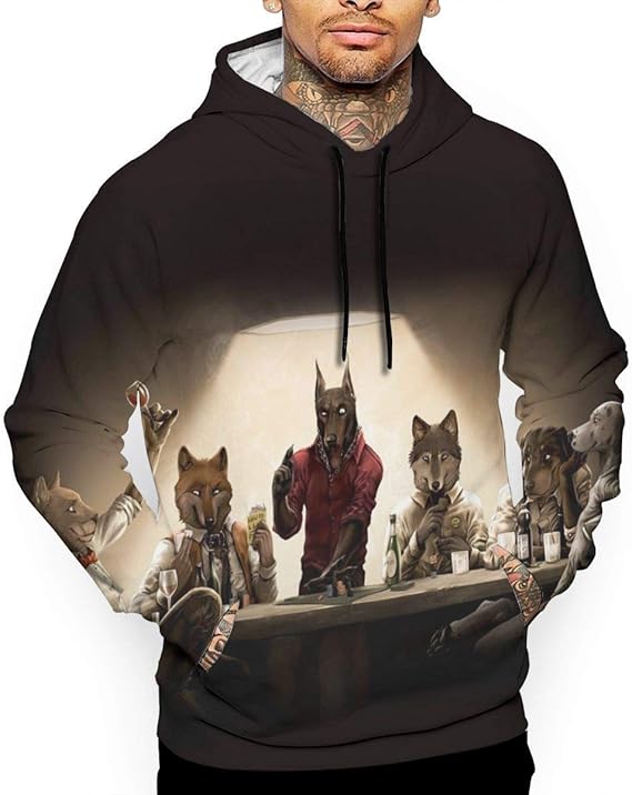 Amazon メンズドッグチップトランプカジノ変な犬プルオーバーフーディー3dプリントグラフィックスウェットフード付きシャツポケット トレーナー パーカー 通販