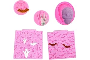 MUYULIN 5 Pcs Halloween Cupcake Fondant Molds Silicone Skull Spider Bat Ghost Molds for Halloween Cake Decorating Chocolate Candy Molds Gum Paste Polymer Caly Epoxy Resin Mould