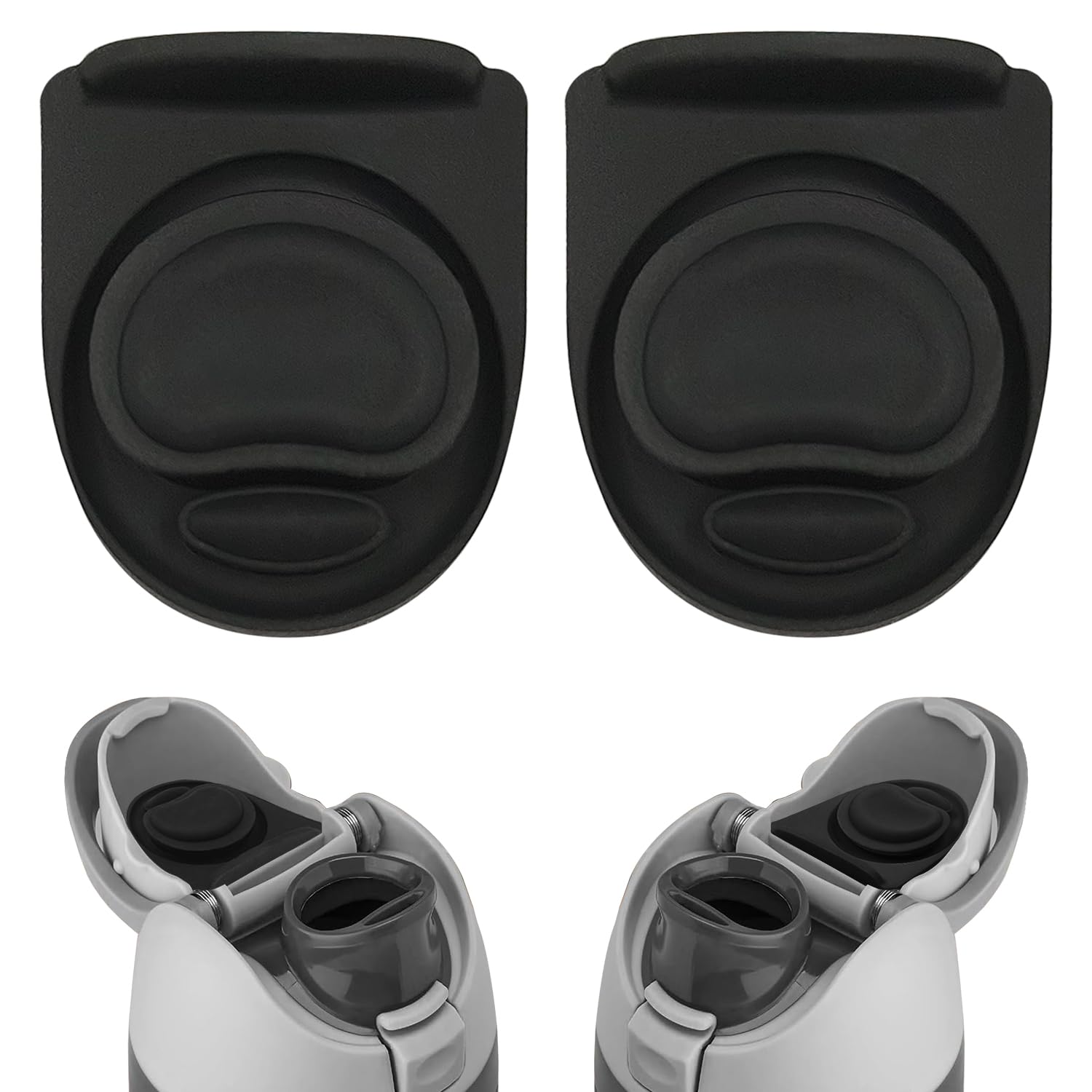 2pcs Replacement Stopper Compatible with Owala FreeSip 24oz 32oz, Water Bottle Top Lid Gasket Parts for Owala 19/24/32/40oz Water Bottle，Silicone Gasket Seal Bottle Cap Mouth Stopper Plug,Black