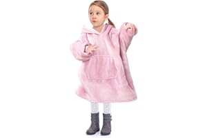 Markdang Wearable Blanket Hoodie for Kids Comfy Pink Sherpa Hooded Oversize Sweatshirt Blanket for Girls (Kids 2-6 Year（60cm）)