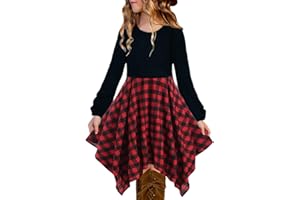 KYMIDY Girls High Low Midi Dress Long Sleeve Boho Swing Casual Dresses with Pockets for Kids 6-12 Years