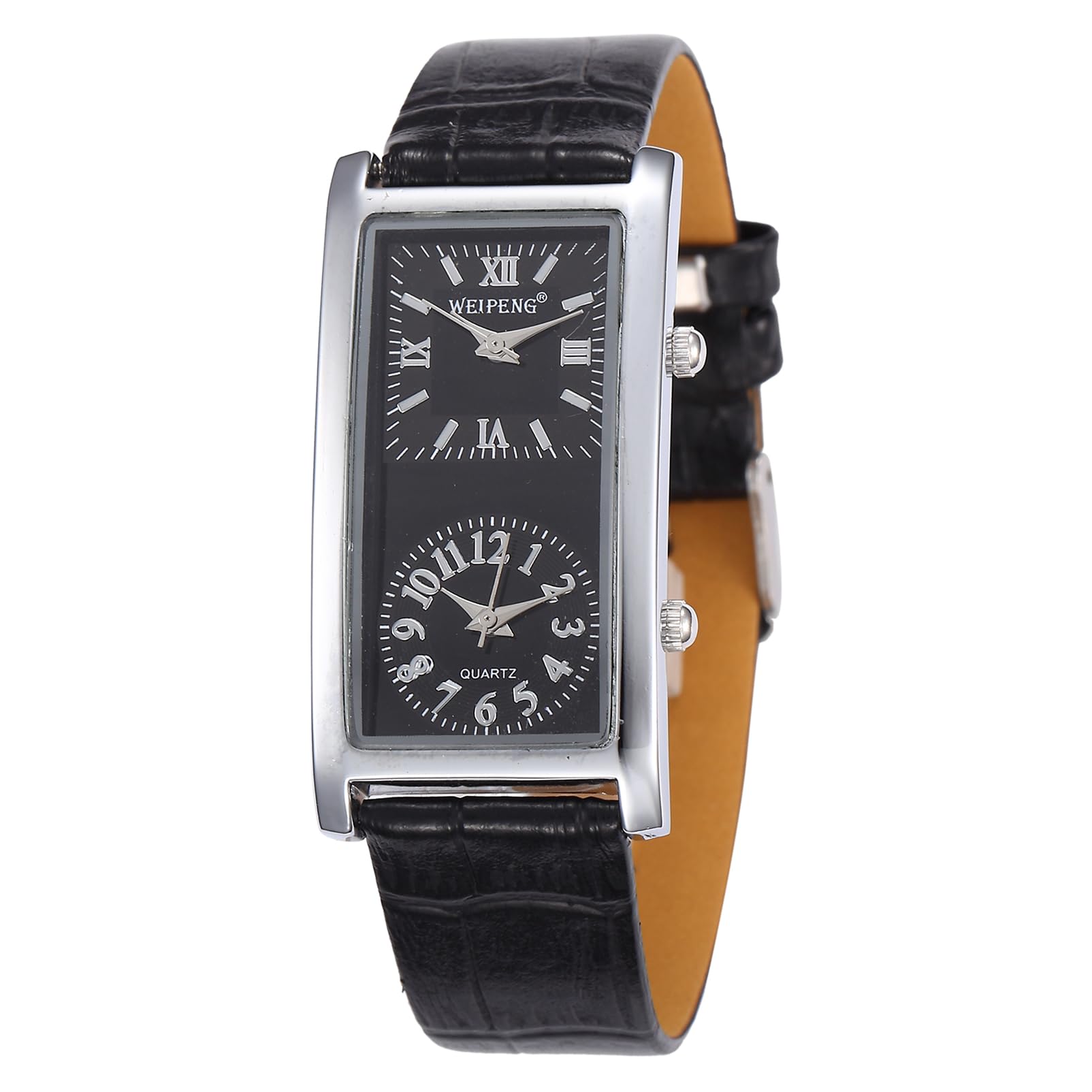 Infinite U Fashion Black PU Leather Strap Ladies/Women Roman Numerals Arabic Numerals Double Movement Quartz Watch for Birthday Gift