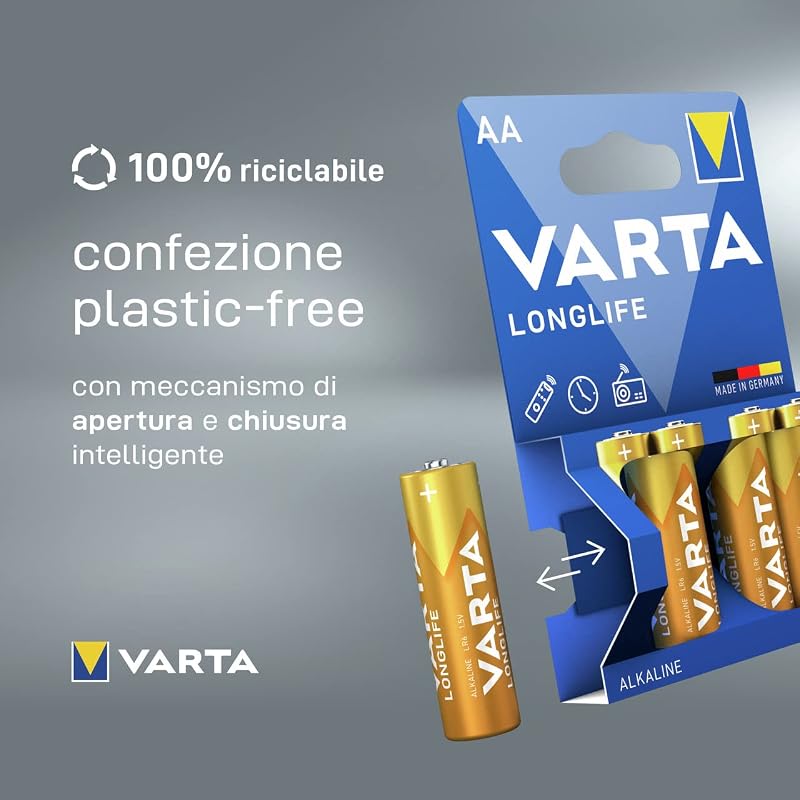 Pile AA, Confezione da 40 Tray, Longlife Power, alcaline