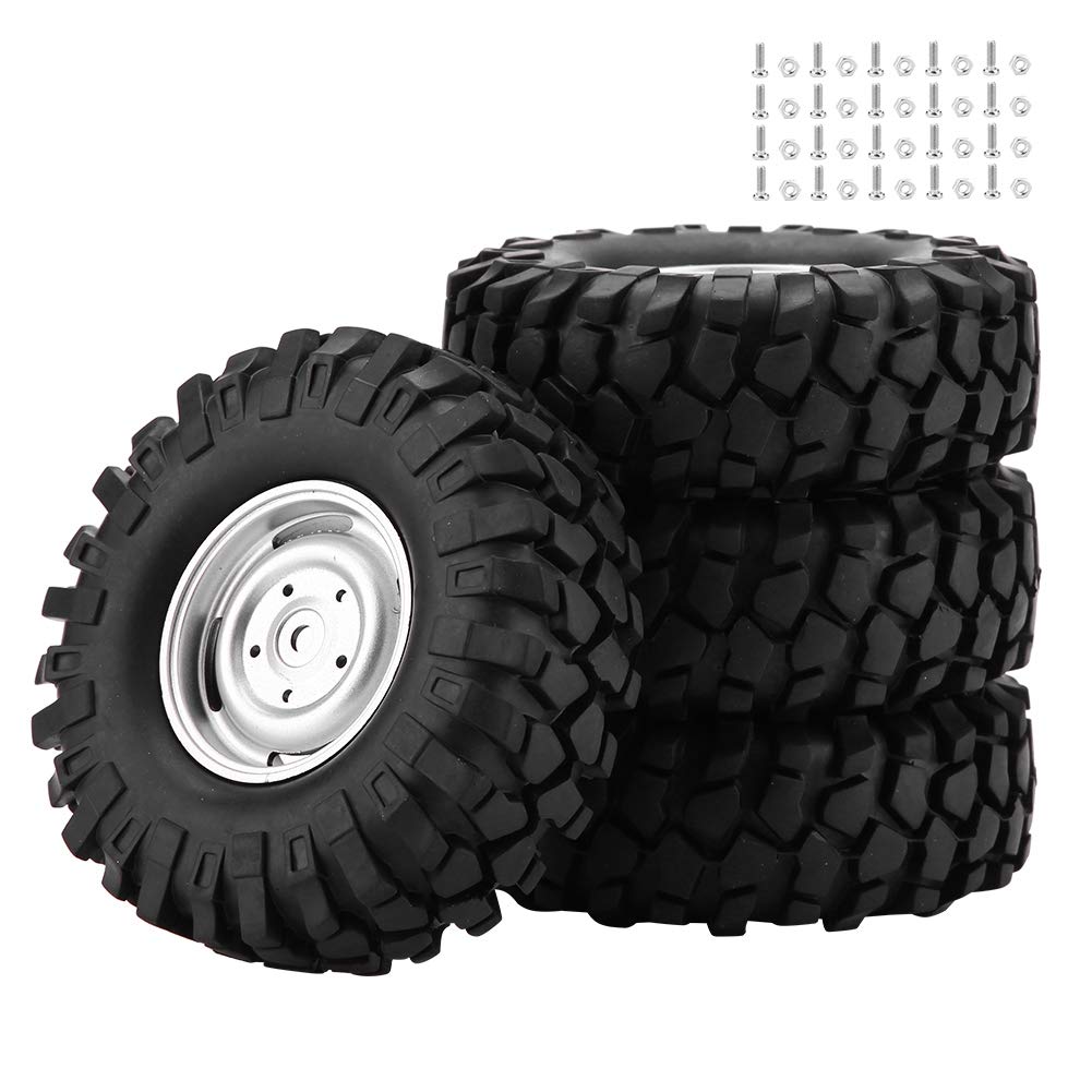 RC Tire 4Pcs Wheel Tyres Rubber Tires With Hubs for 1/10 Scale RC Crawler Off-road Truck Car for HSP/Redcat/Traxxas/Axial / SCX10 / D90 / Tamiya CC01 1/10 Scale RC Car