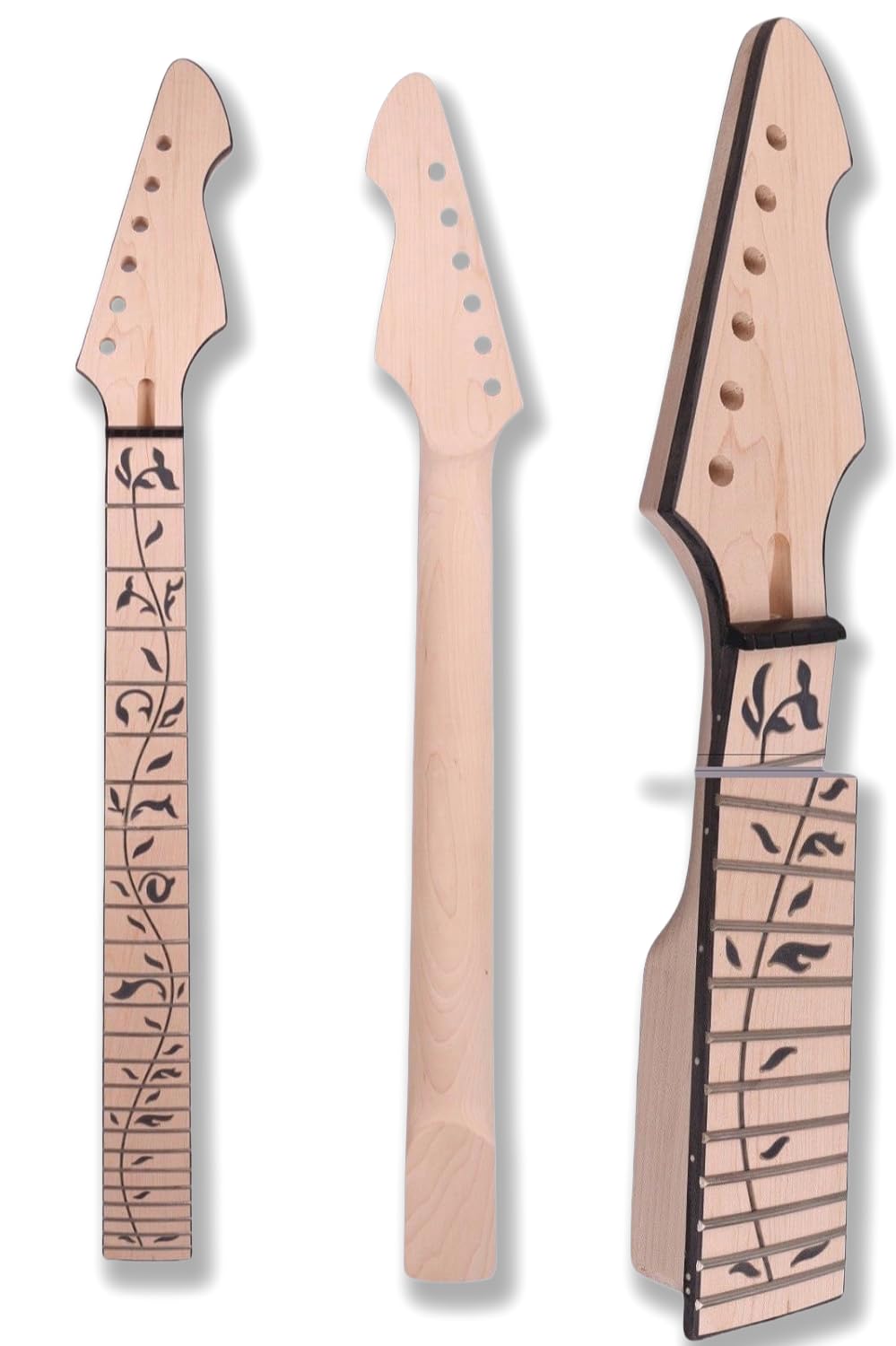 Yinfente Electric Guitar Neck 24 Fret 25.5 Inch Maple wood Fretboard with Black Binding Replacement firebird head Vine Inlay DIY guitar necks