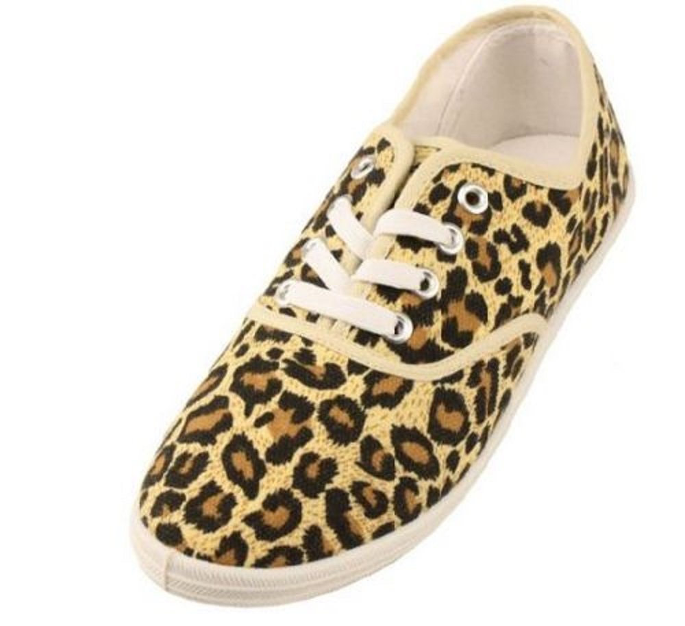 Womens Leopard Animal Print Canvas Laced Sneakers Shoes Size 611 Buy