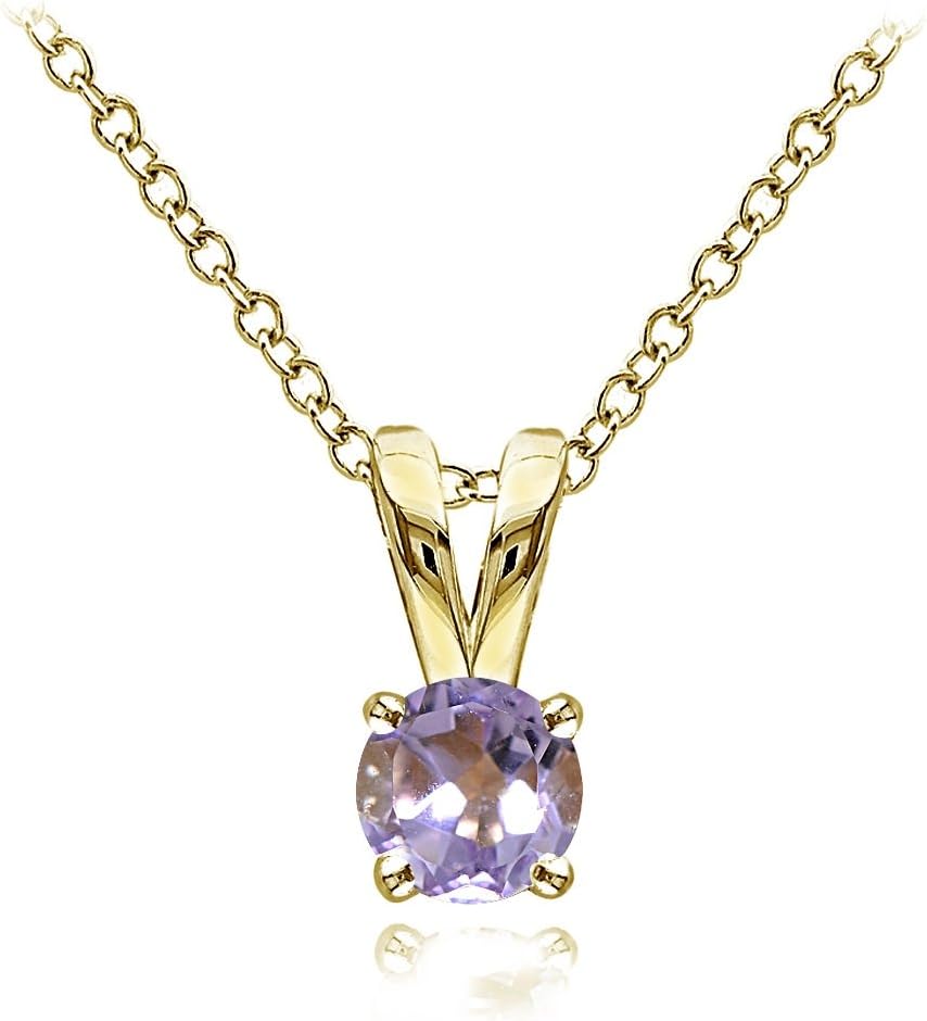Ice Gems Yellow Gold Flashed Sterling Silver Genuine, Created and Simulated 5mm Round Solitaire Necklace