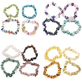 LE SKY Natural Chakra Crystal Healing Chip Stretch Bracelets Irregular Spiritual Stone Bracelet for Women Men Reiki Yoga Anxiety Yoga Meditation